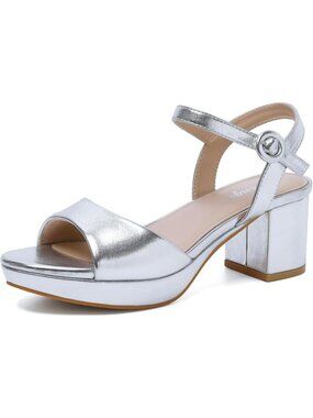 Chunky Block Heel Platform Sandals - Open Toe Strappy Ankle Strap Heels for Work